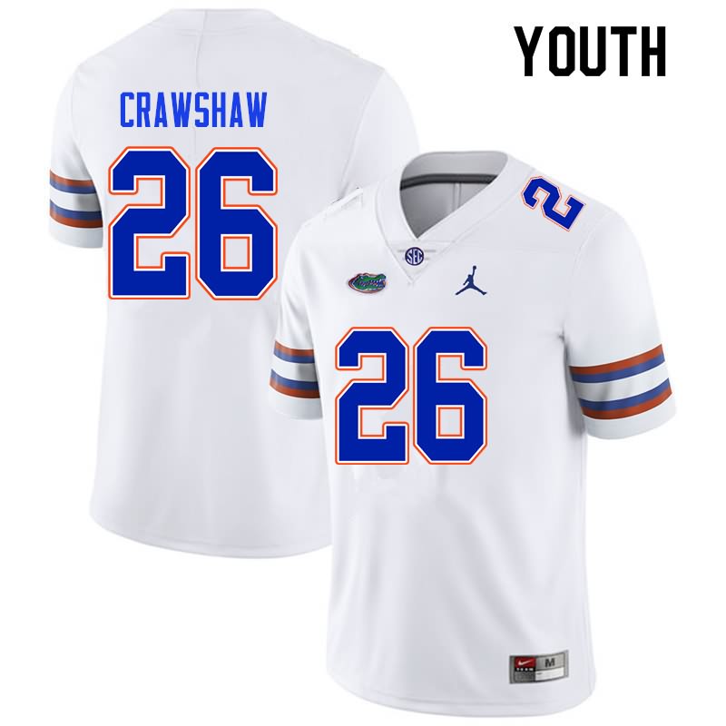 NCAA Florida Gators Jeremy Crawshaw Youth #26 Nike White Stitched Authentic College Football Jersey WPQ3464IR